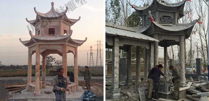中式大理石涼亭安裝，石雕景觀亭子工廠，中式涼亭廠家
