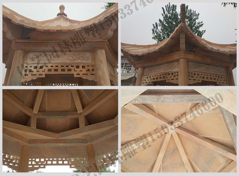 中式大理石涼亭，石雕六角亭子細節圖，定制中式景觀涼亭