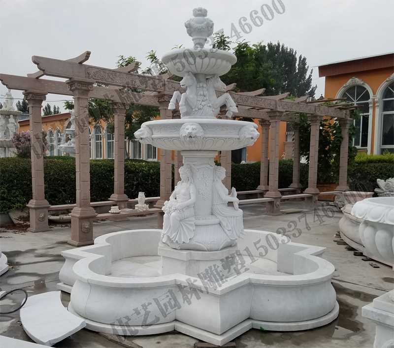 大理石噴泉，歐式人物動物噴泉，室外景觀噴泉定制